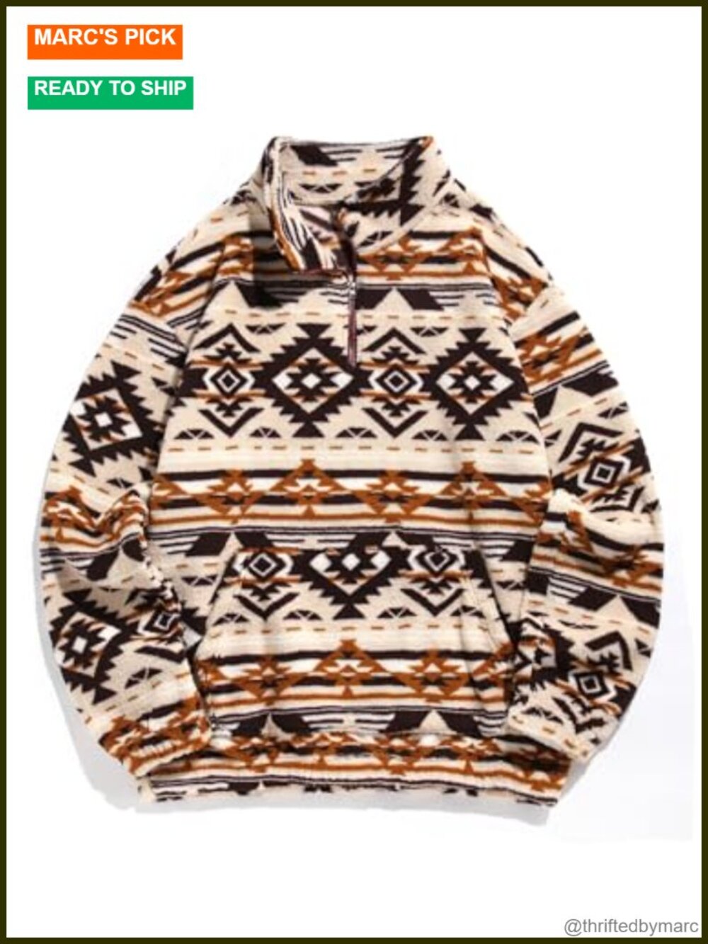 Men's Aztec Print Fleece Quarter Zip Sweatshirt Hoodie